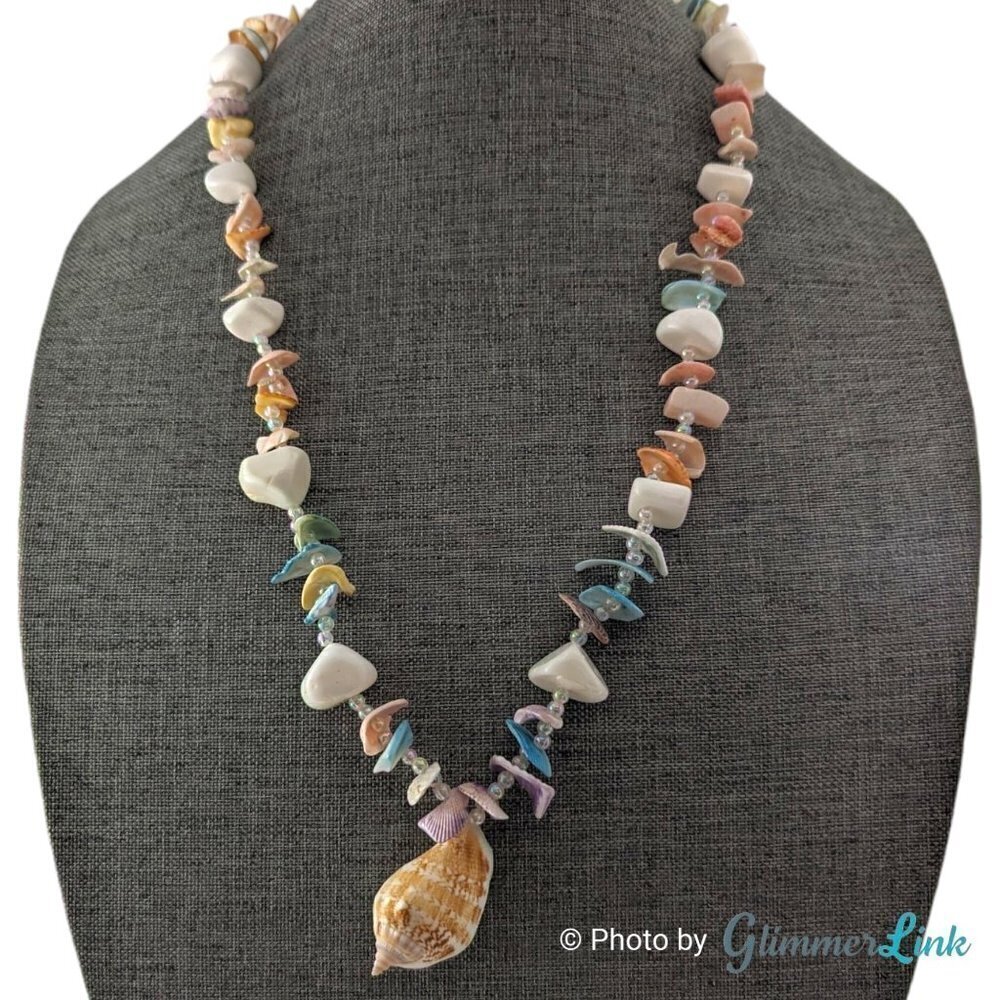 Conch Shell & Shell Chip Multicolor Pastel Beaded… - image 3